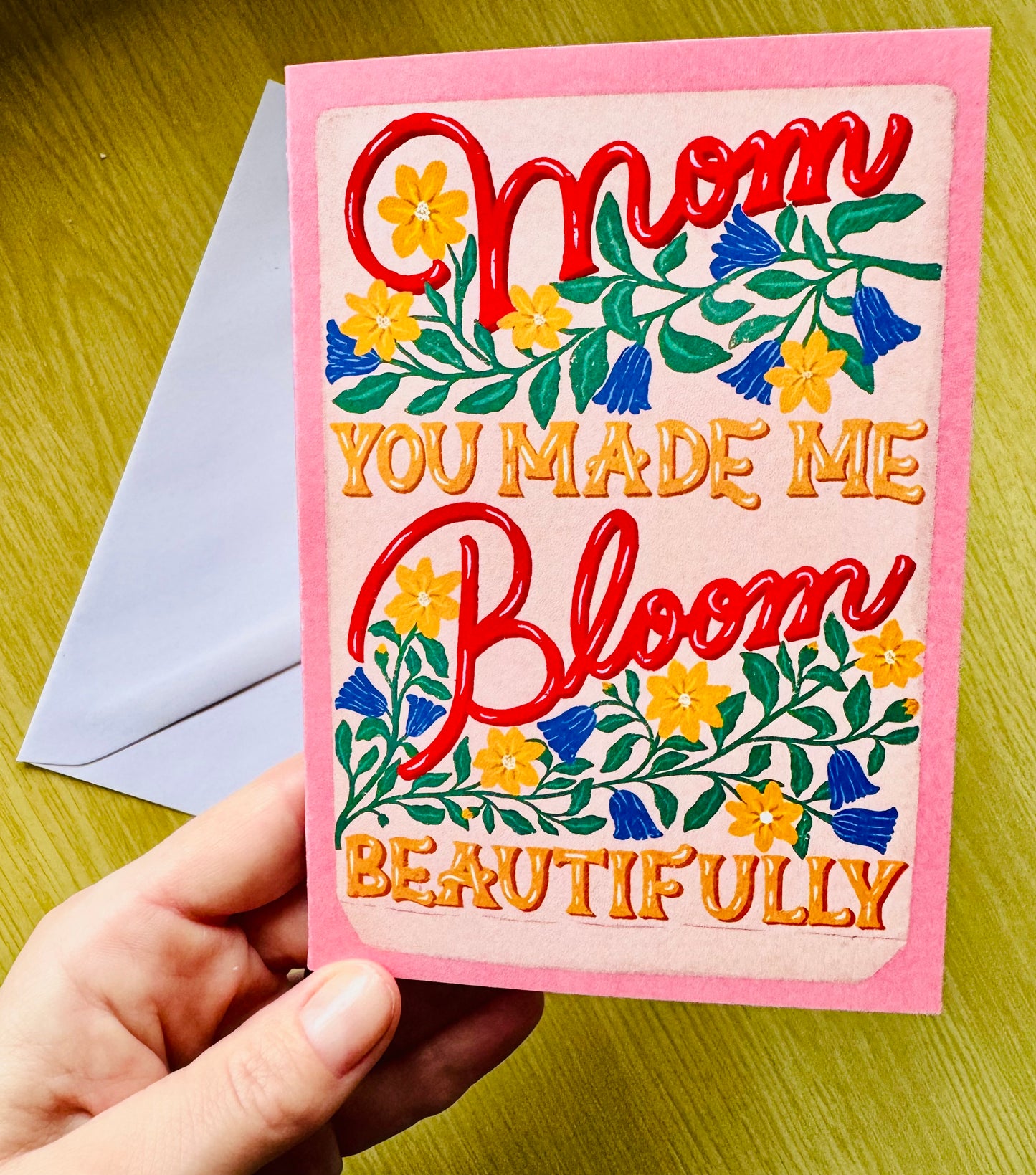 Hand Drawn Mother's Day Card | Seed Pocket Illustration with Yellow & Blue Flowers