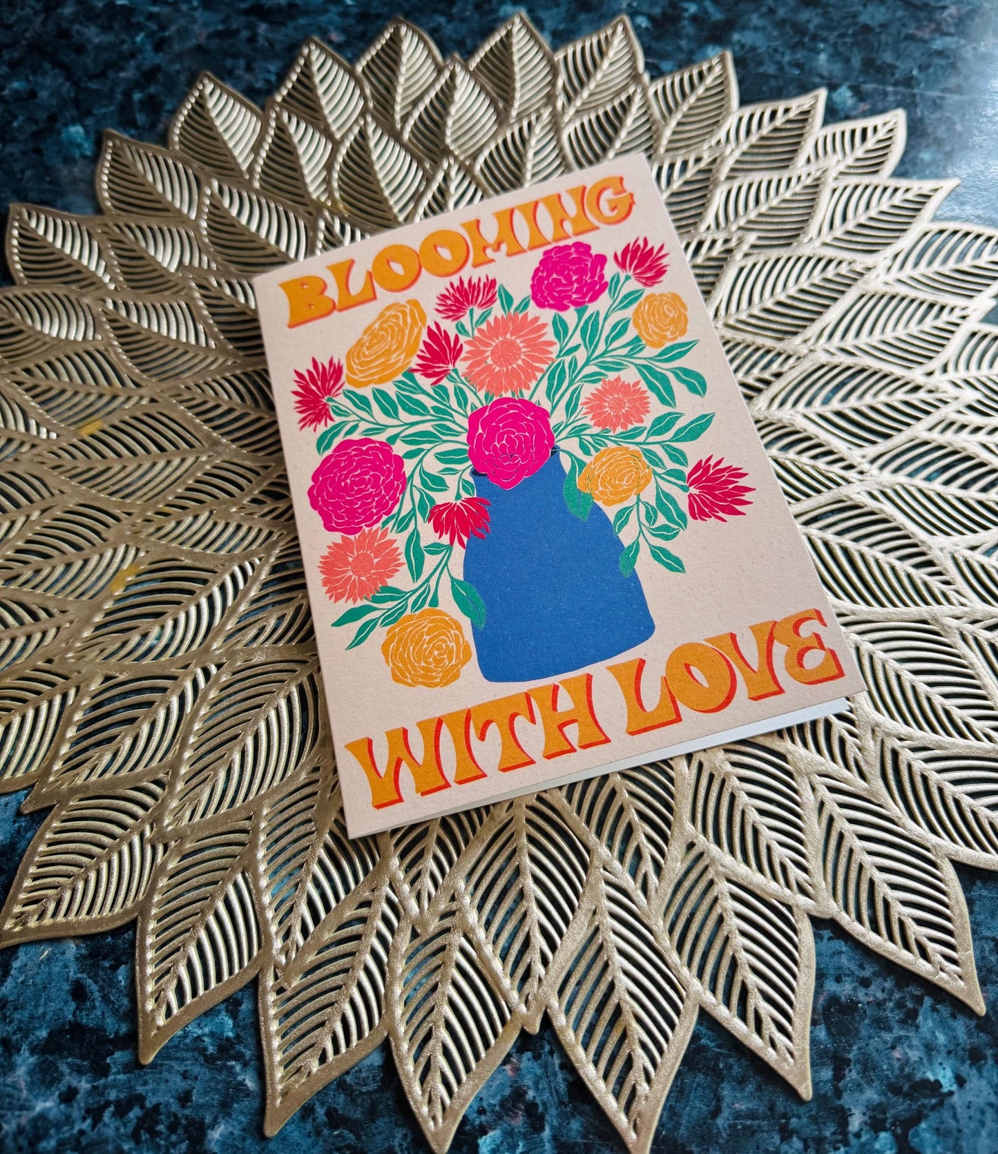 Handmade Blooming With Love Floral Card - Romantic Valentine Greeting Gift with Flowers Illustration for Wife & Husband