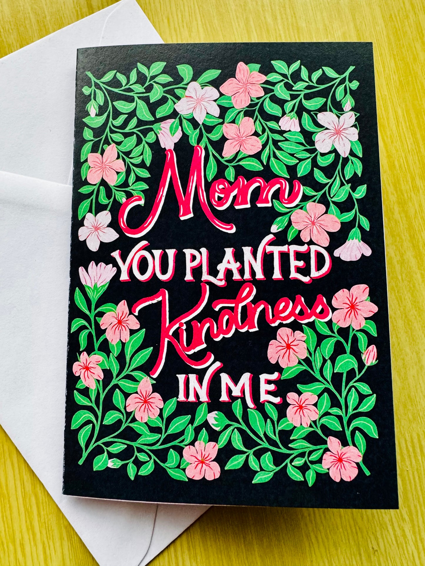 Hand Drawn Floral Mother’s Day Greeting with Pink Flowers