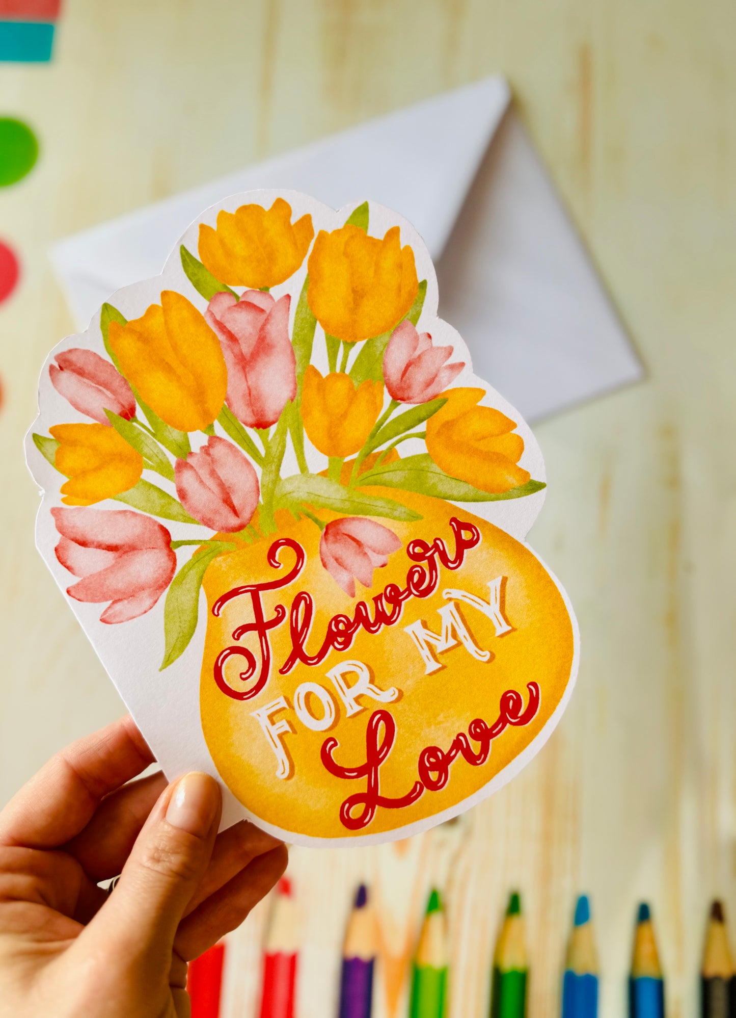 Unique Shaped Floral Greeting Card, Hand Illustrated , Anniversary Love Card
