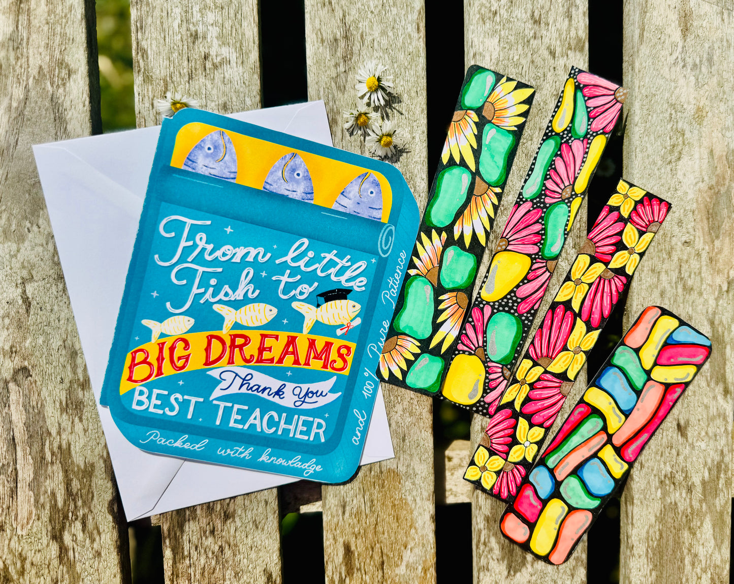 Teachers Thank you card - From Little Fish to Big Dreams – Sardine Tin Card & Surprise Bookmark Set