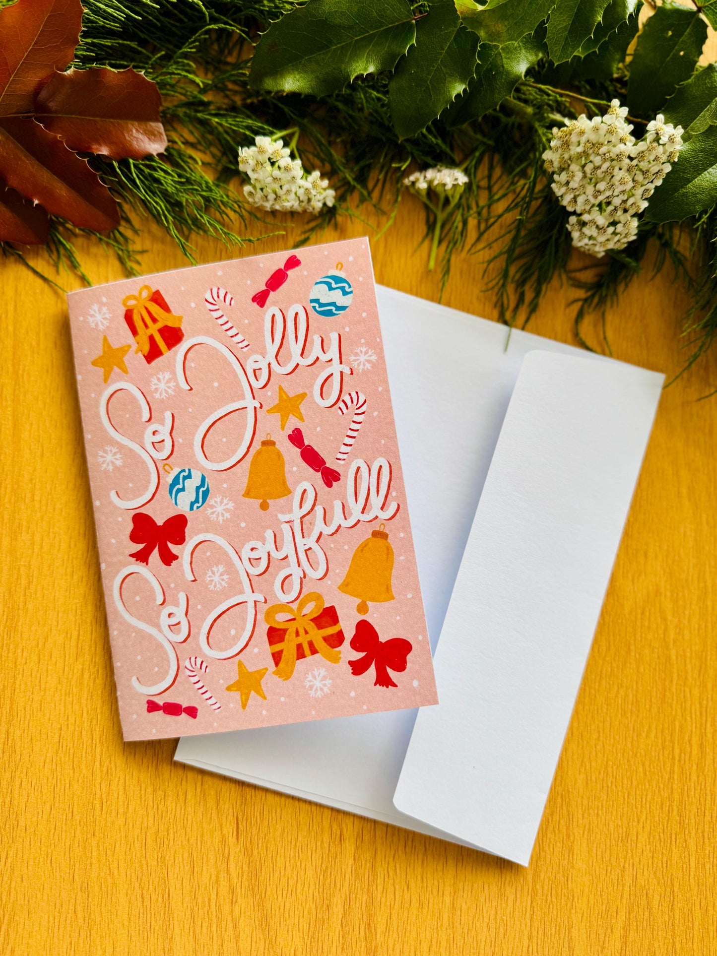 So Jolly, So Joyful Christmas Card – Festive Holiday Greeting, Hand-Lettered & Illustrated