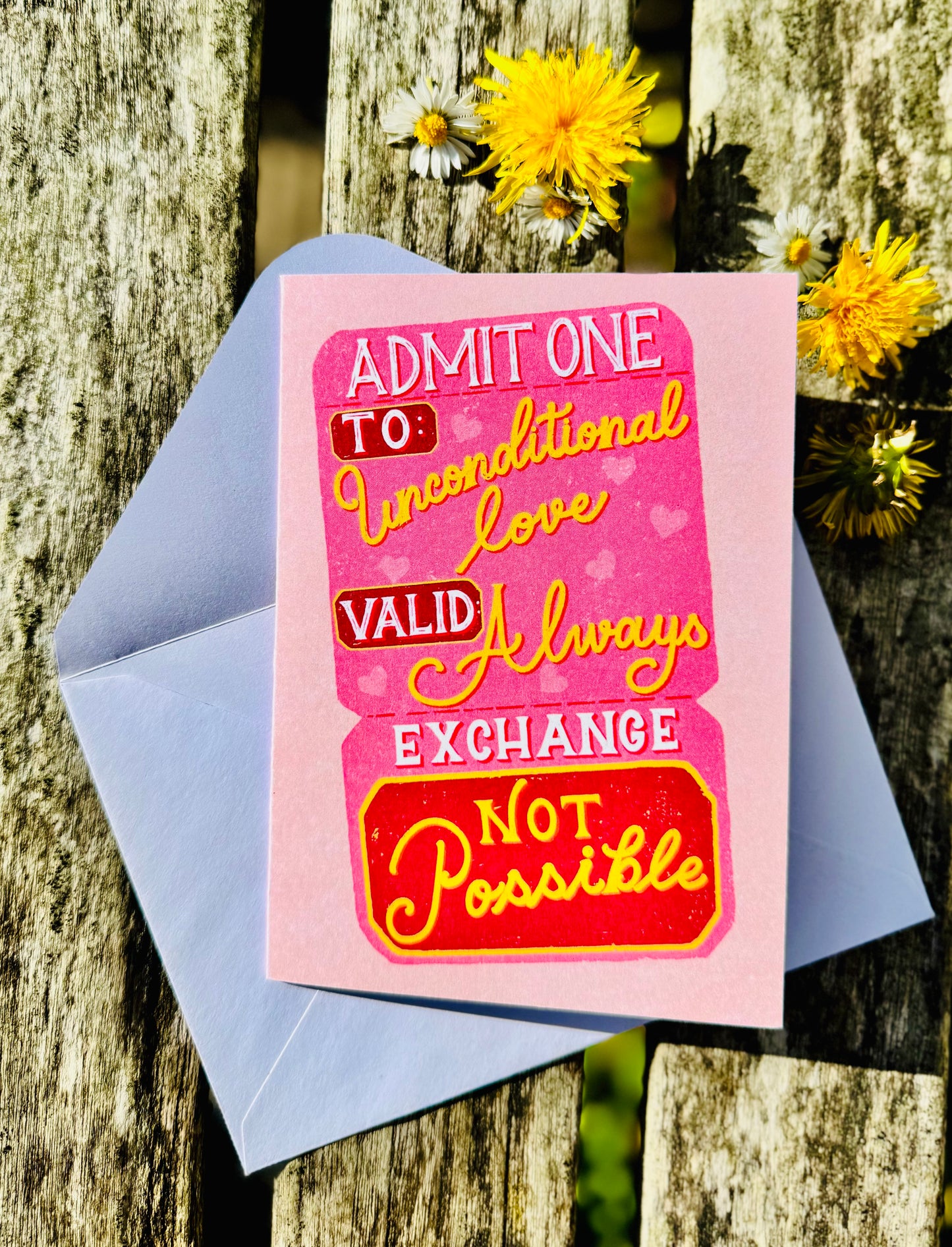 Unconditional Love Card, Ticket Style Greeting Card, Romantic Card, Anniversary Card, Cute Love Card, Unique Handmade Card