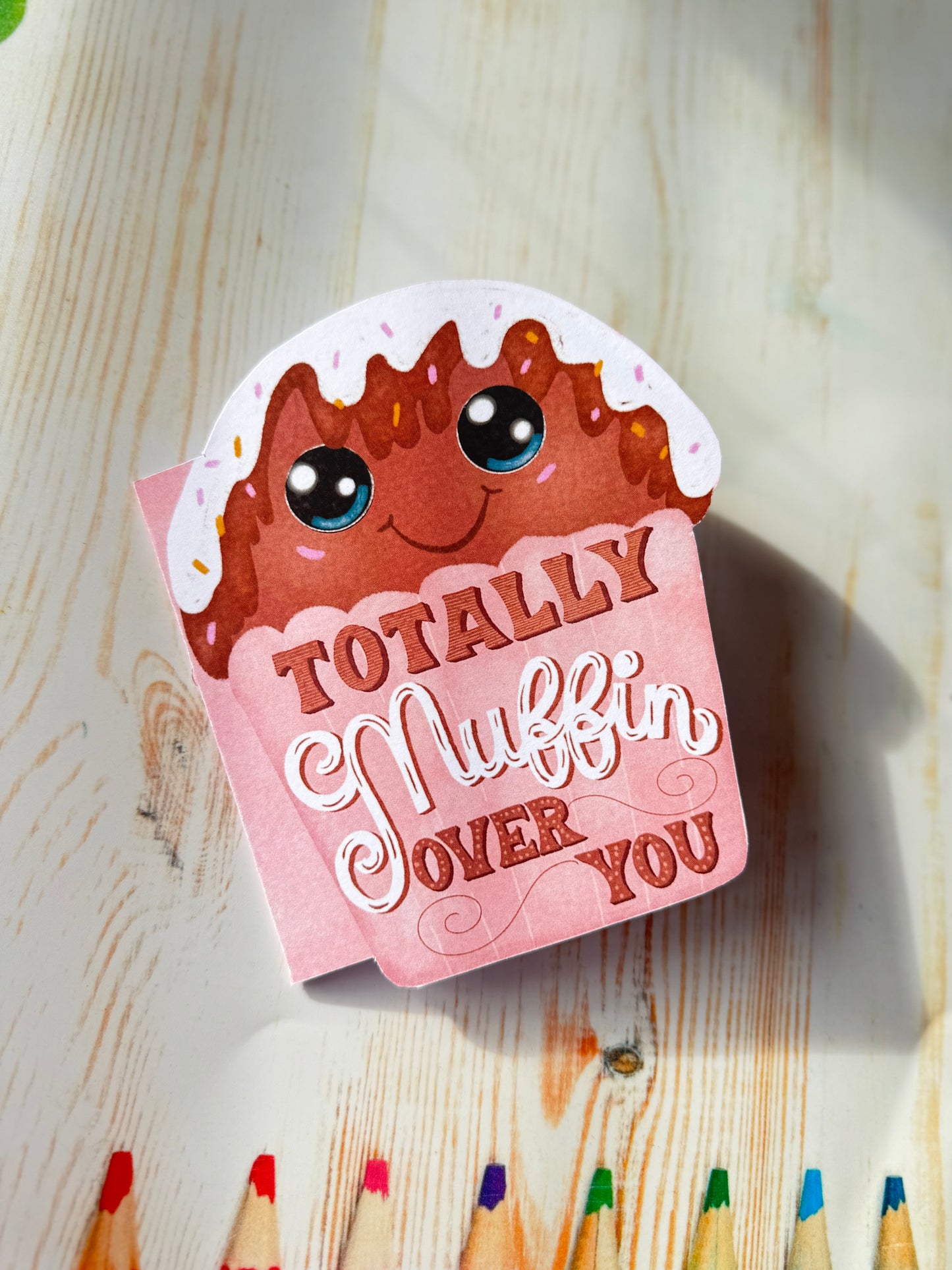 Muffin-Shaped Greeting Card – Cute Hand-Drawn Chocolate Muffin | Pink Wrapper with Topping | By Romy Honc