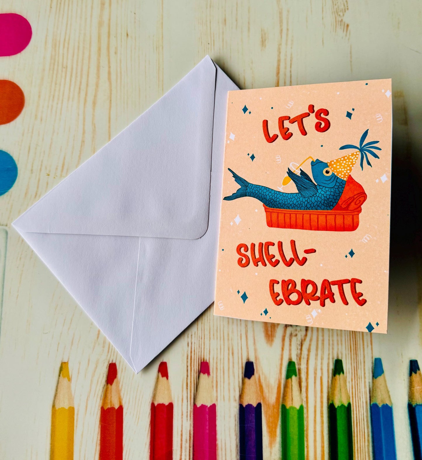 Funny Sardine Birthday Card – Let’s Shellebrate! Handmade Seaside Pun Gift for Friends