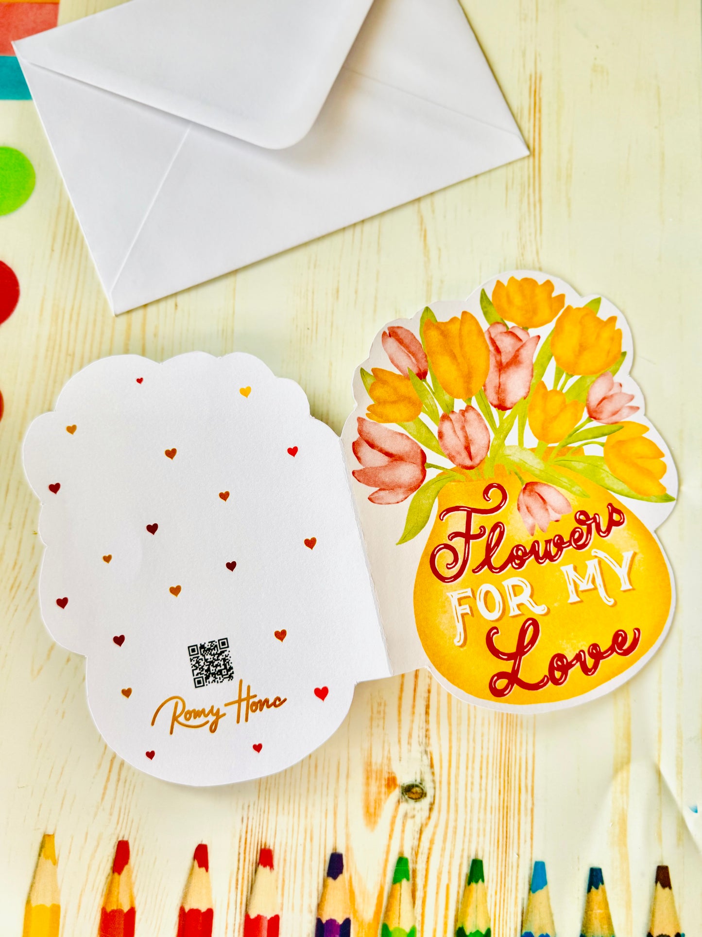 Unique Shaped Floral Greeting Card, Hand Illustrated , Anniversary Love Card