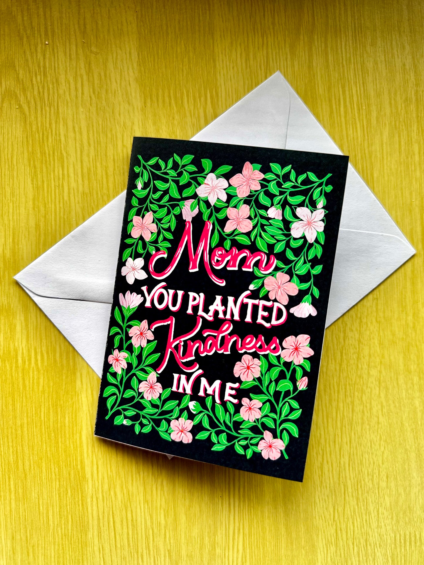 Hand Drawn Floral Mother’s Day Greeting with Pink Flowers