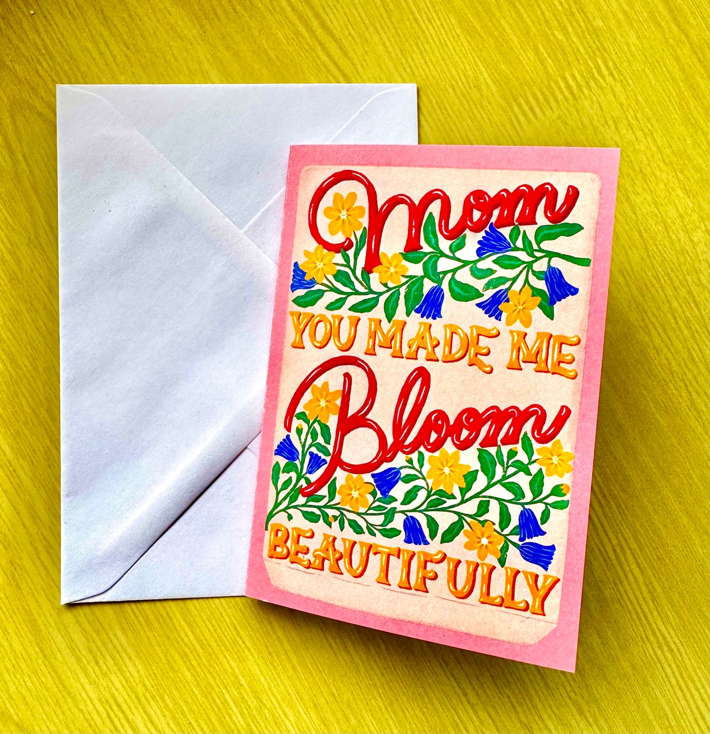 Hand Drawn Mother's Day Card | Seed Pocket Illustration with Yellow & Blue Flowers