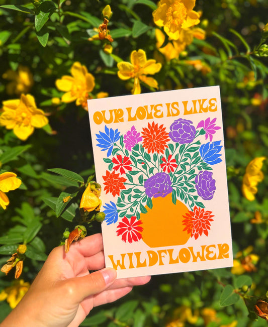 Wildflower Love Card – Handmade “I Love You” Greeting Card Botanical Illustration Colourful Floral Design