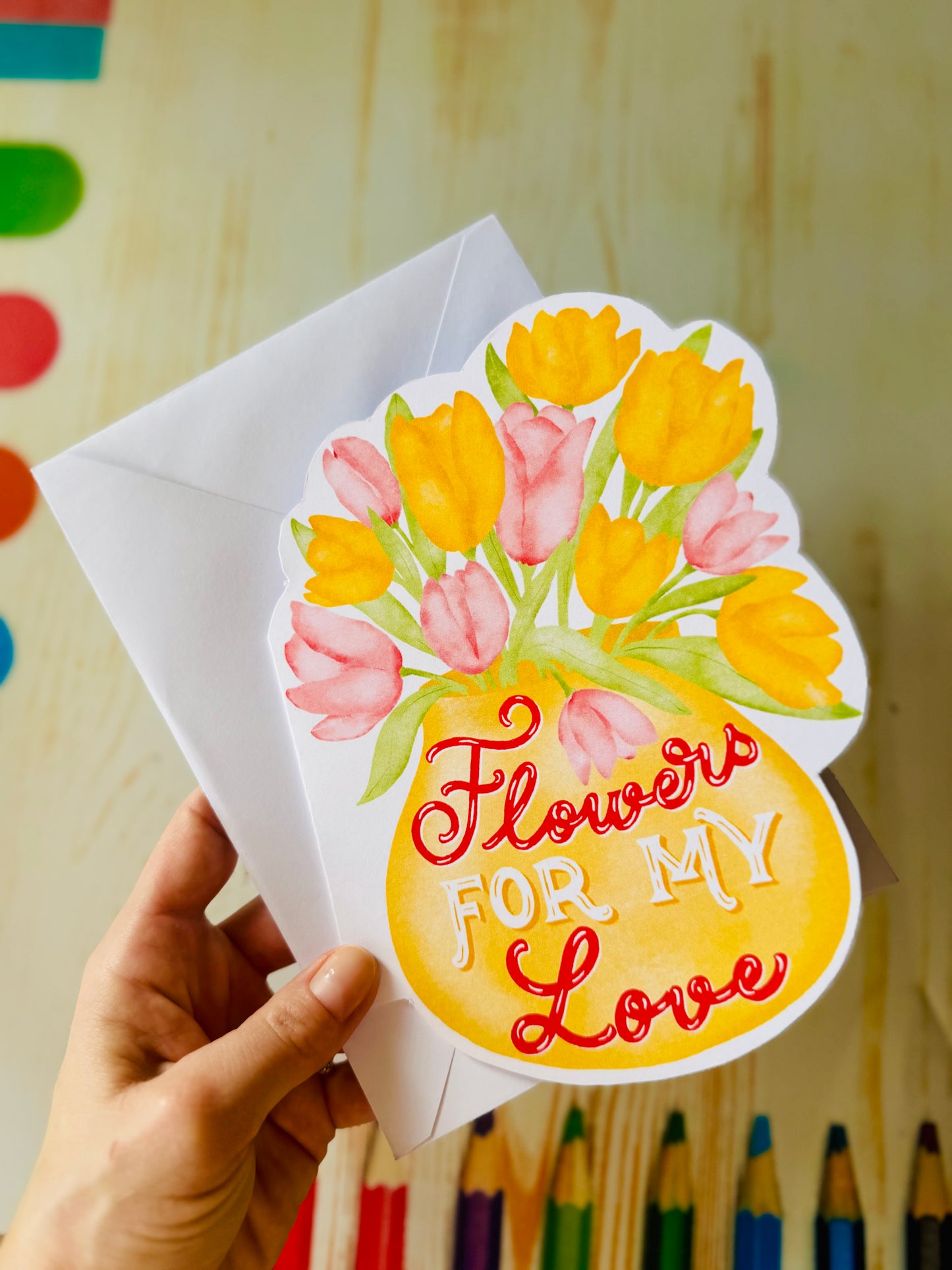 Unique Shaped Floral Greeting Card, Hand Illustrated , Anniversary Love Card