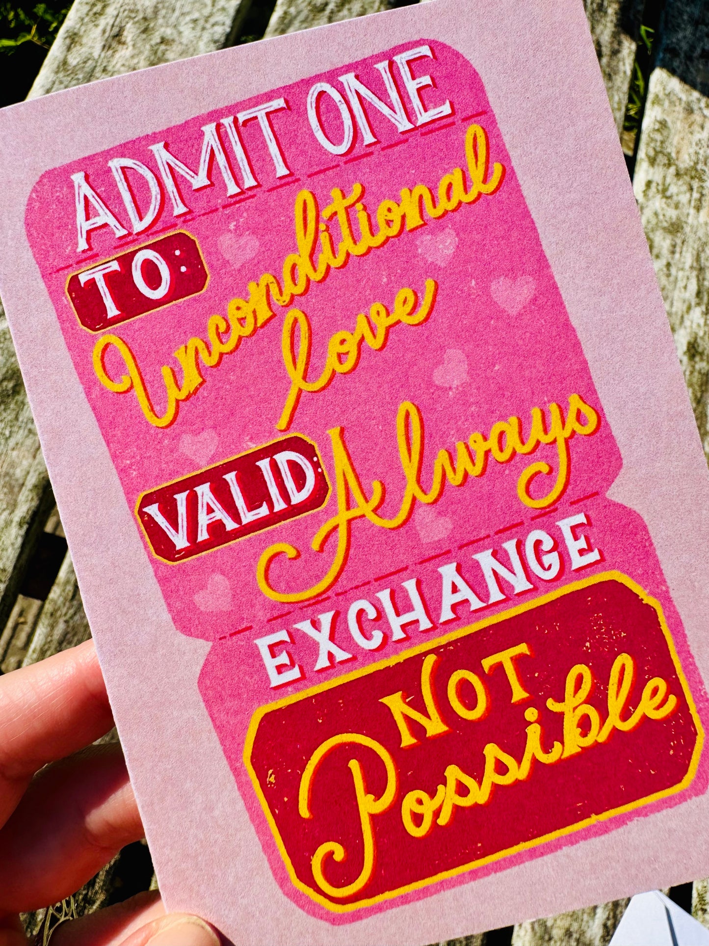 Unconditional Love Card, Ticket Style Greeting Card, Romantic Card, Anniversary Card, Cute Love Card, Unique Handmade Card