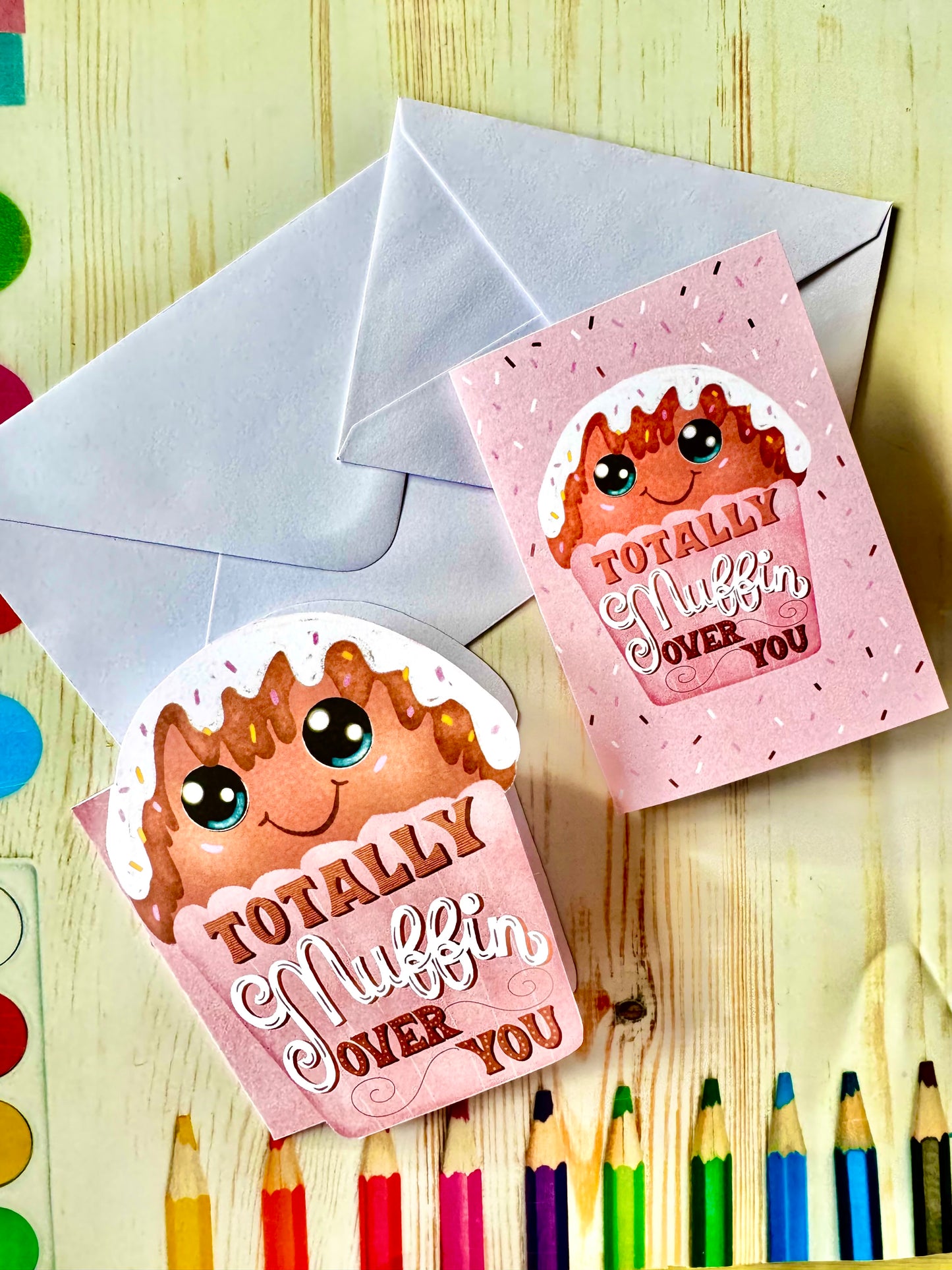 Cute Love Card – Muffin Shape or Standard Card | “Totally Muffin Over You” | Pink Sweet Greeting Card