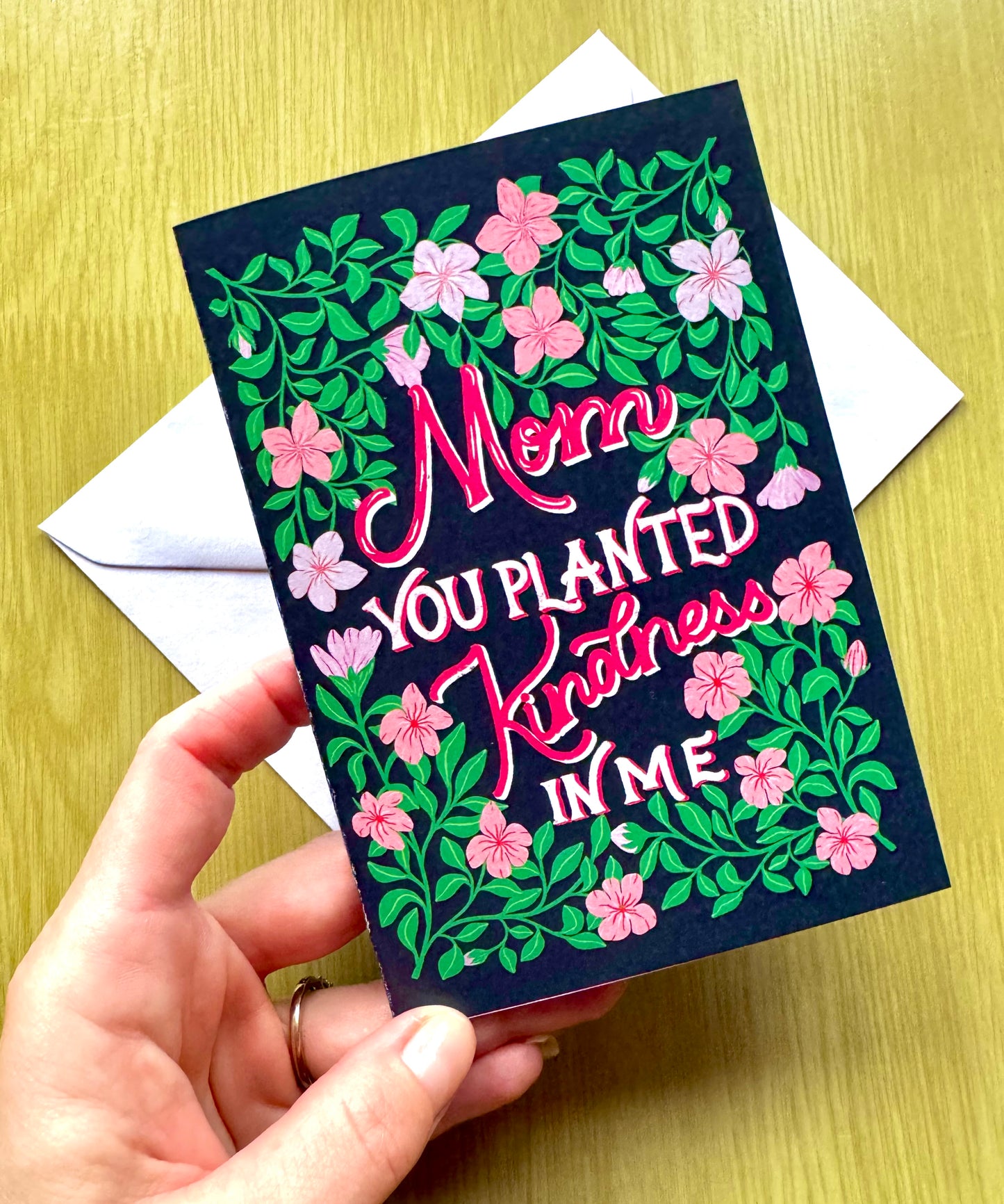 Hand Drawn Floral Mother’s Day Greeting with Pink Flowers