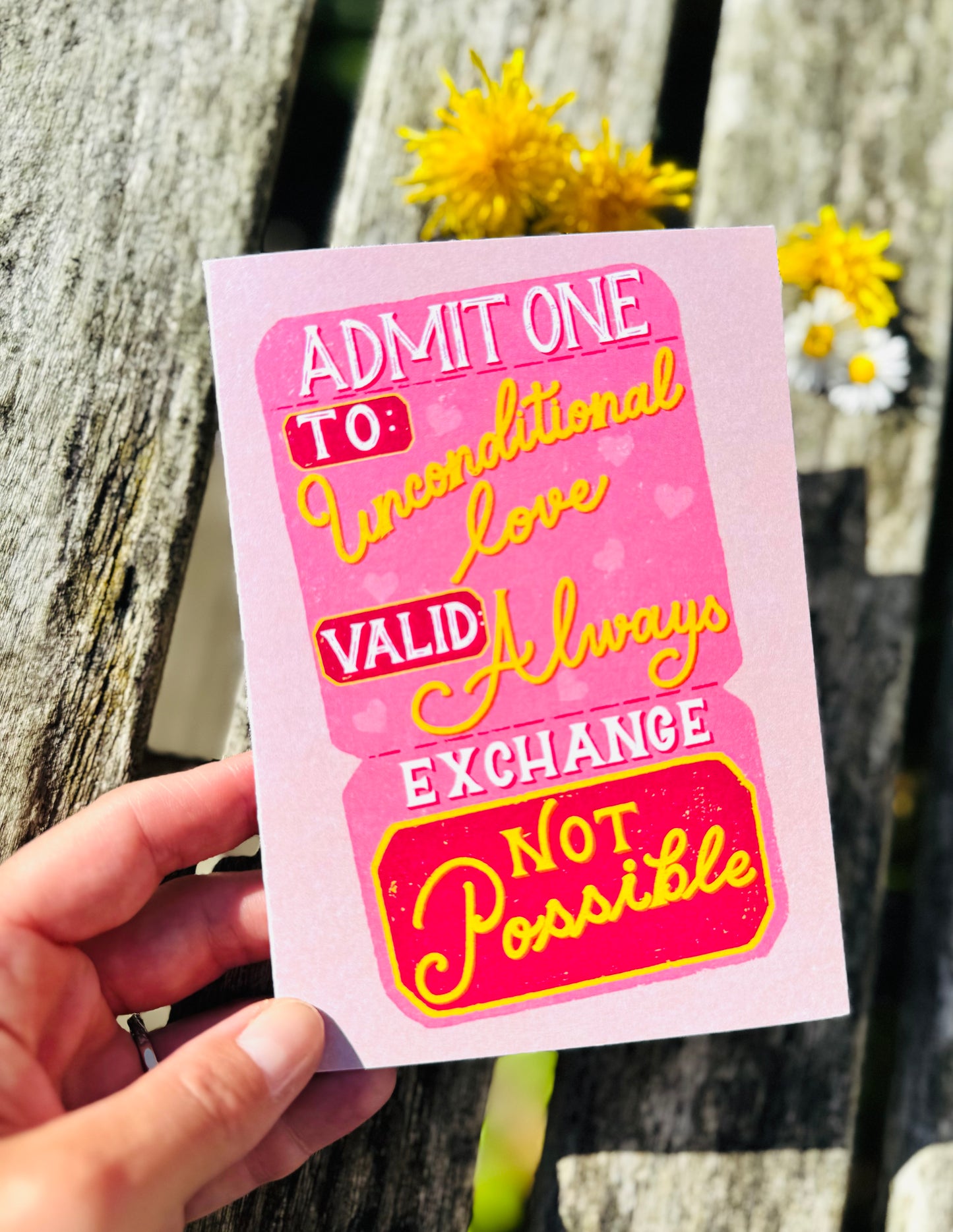 Unconditional Love Card, Ticket Style Greeting Card, Romantic Card, Anniversary Card, Cute Love Card, Unique Handmade Card