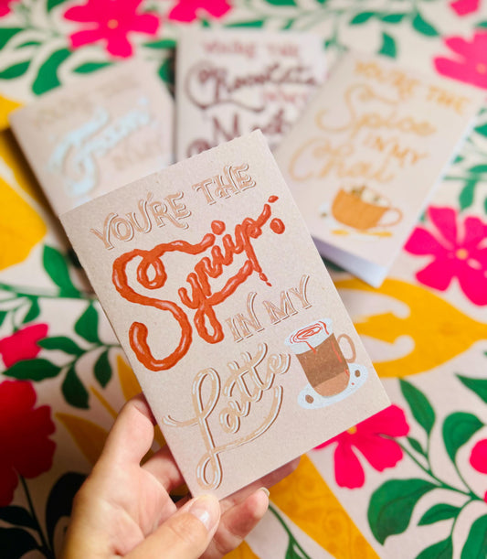 Funny Latte Love Card – Handmade Coffee Cards with Syrup Illustration Greeting Card Gift for Husband Wife Boyfriend Girfriend Birthday