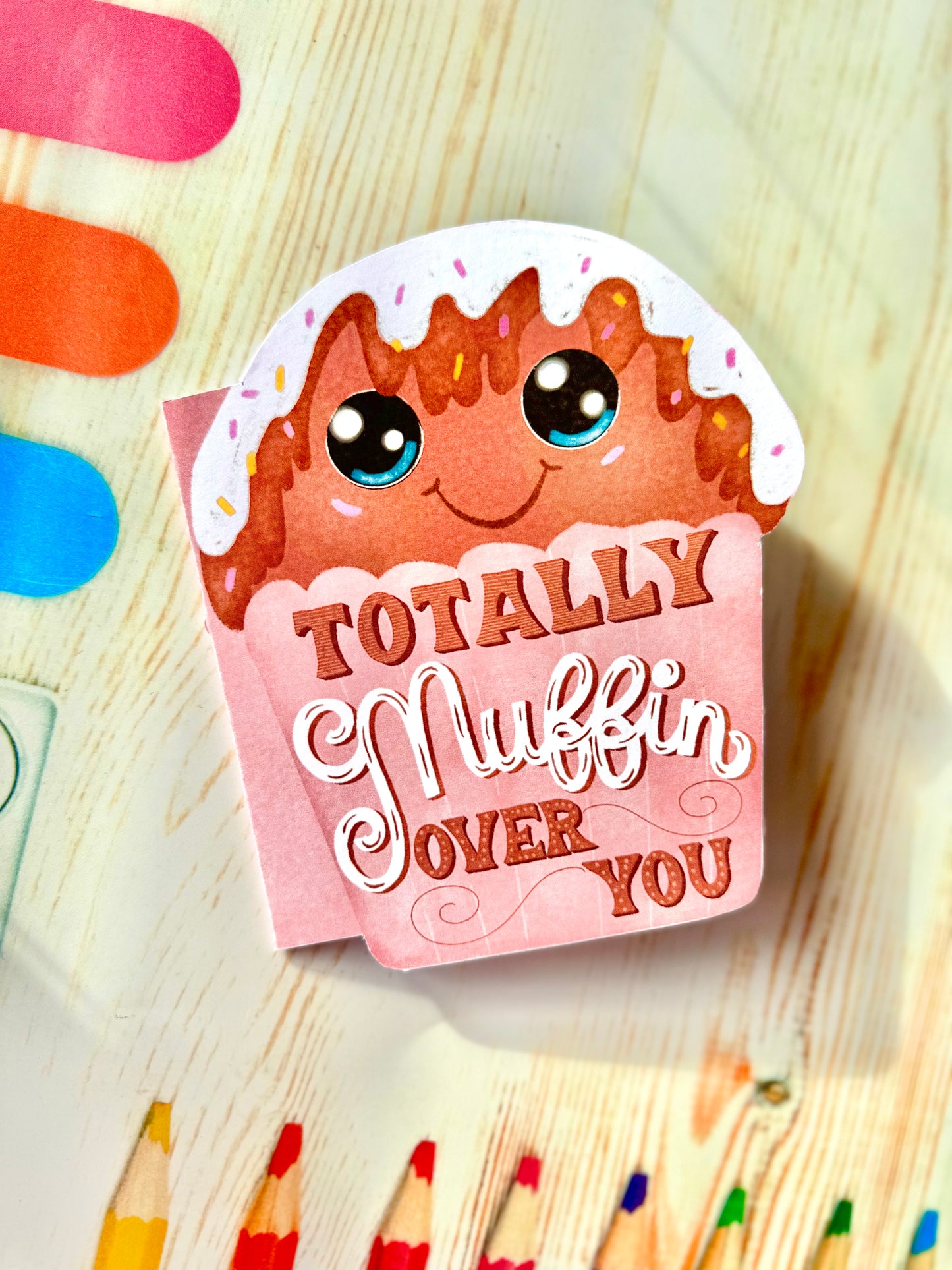 Muffin-Shaped Greeting Card – Cute Hand-Drawn Chocolate Muffin | Pink Wrapper with Topping | By Romy Honc