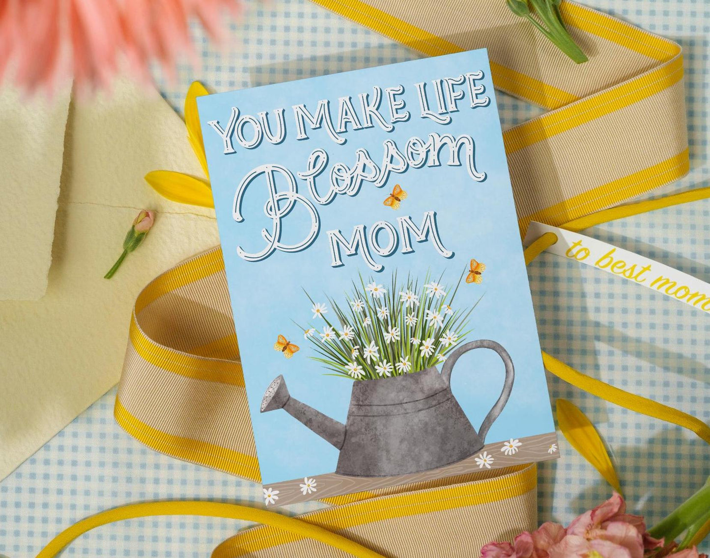 Mother’s Day Card – You Make Life Blossom | Floral Vase Flower Illustration Greeting Gift for Mum