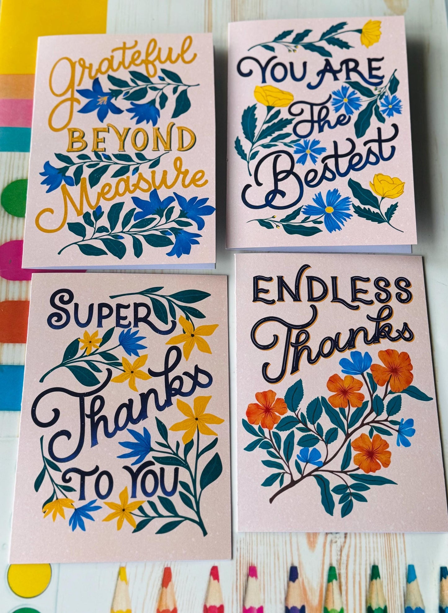 Super Thanks to You – Floral Thank You Card | Hand-Lettered Appreciation Greeting Gift for Family, Friends, Teacher
