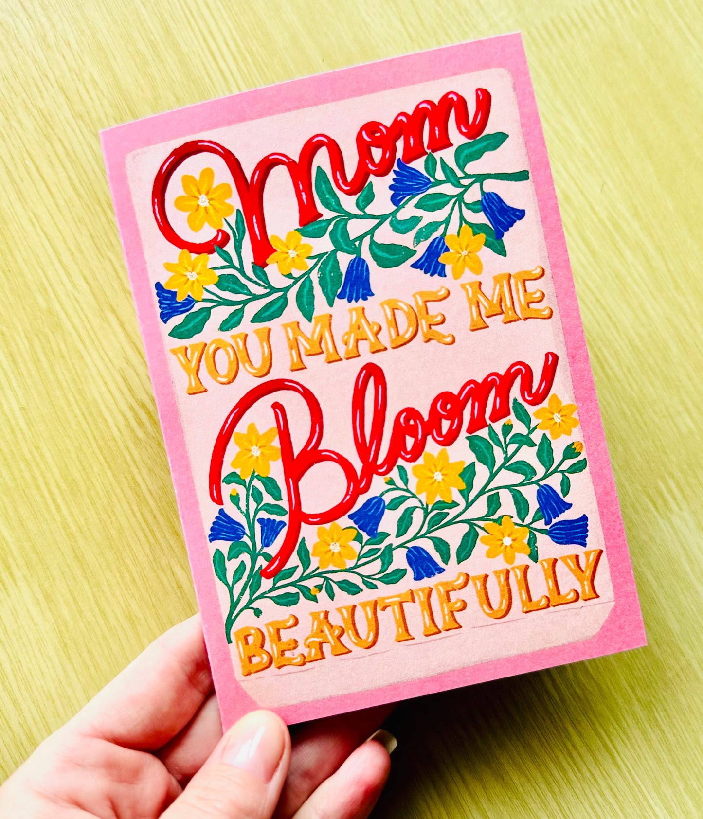 Hand Drawn Mother's Day Card | Seed Pocket Illustration with Yellow & Blue Flowers