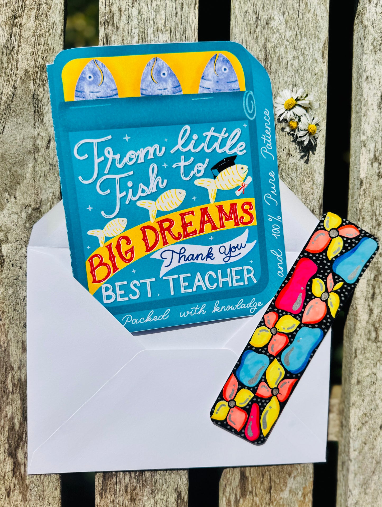 Teachers Thank you card - From Little Fish to Big Dreams – Sardine Tin Card & Surprise Bookmark Set