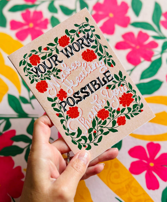 Handmade Thank You Card – Appreciation Quote Floral Greeting Gift for Hospital Staff Healthcare Teams