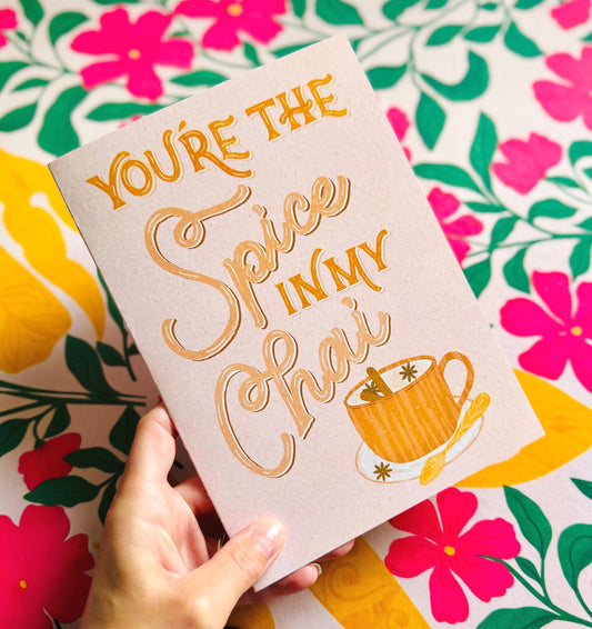 Spice to My Chai Card – Funny Coffee Greeting Card | Chai Card Gift for Birthday & Love Notes