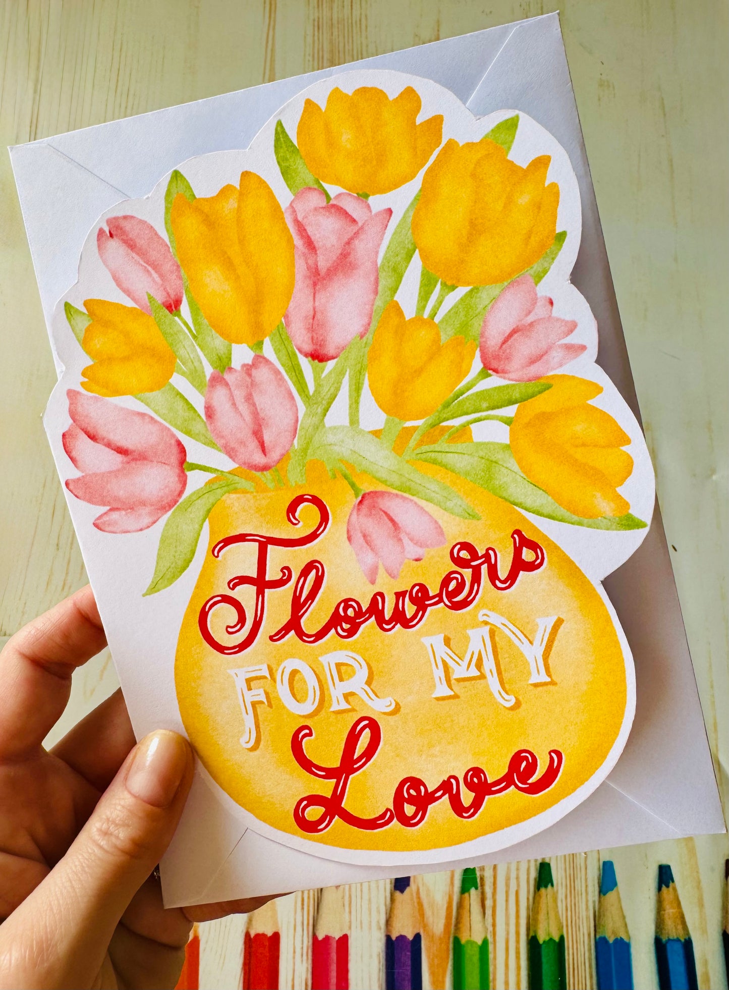 Unique Shaped Floral Greeting Card, Hand Illustrated , Anniversary Love Card