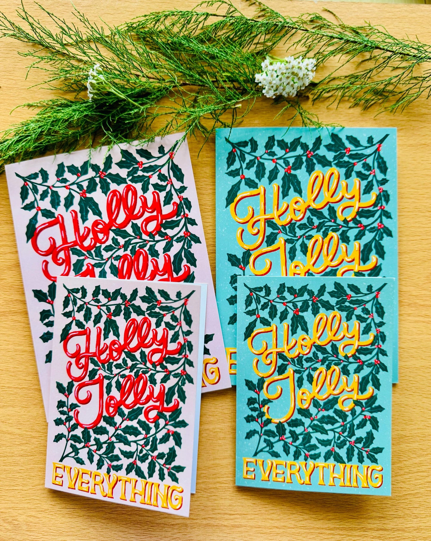 Holly Jolly Everything Christmas Card – Hand-Lettered Festive Holly Design, Blank Inside & Envelope