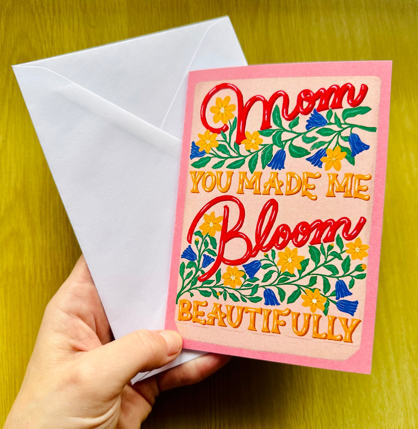 Hand Drawn Mother's Day Card | Seed Pocket Illustration with Yellow & Blue Flowers