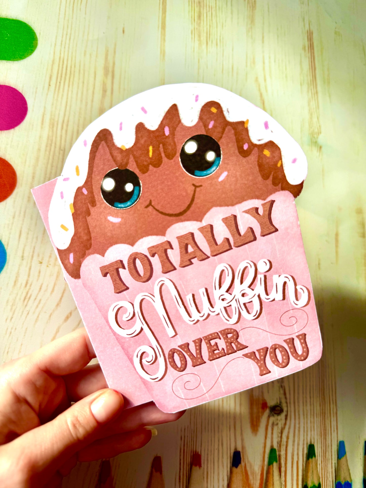 Muffin-Shaped Greeting Card – Cute Hand-Drawn Chocolate Muffin | Pink Wrapper with Topping | By Romy Honc