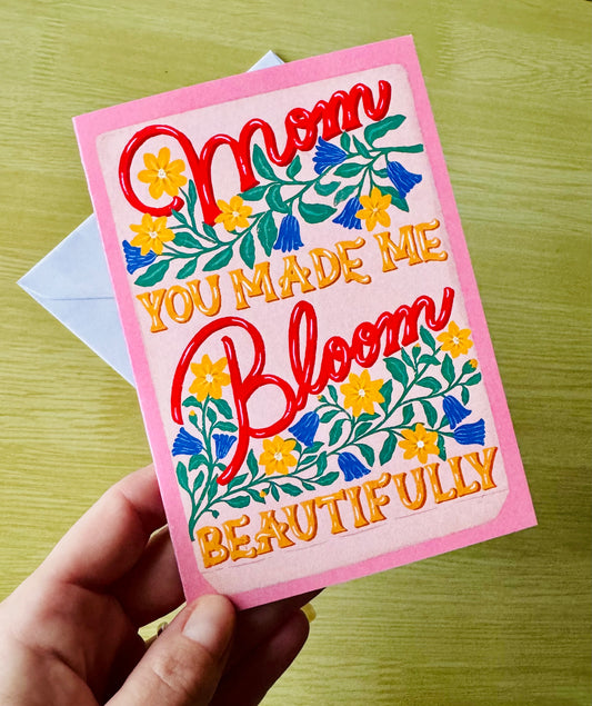 Hand Drawn Mother's Day Card | Seed Pocket Illustration with Yellow & Blue Flowers