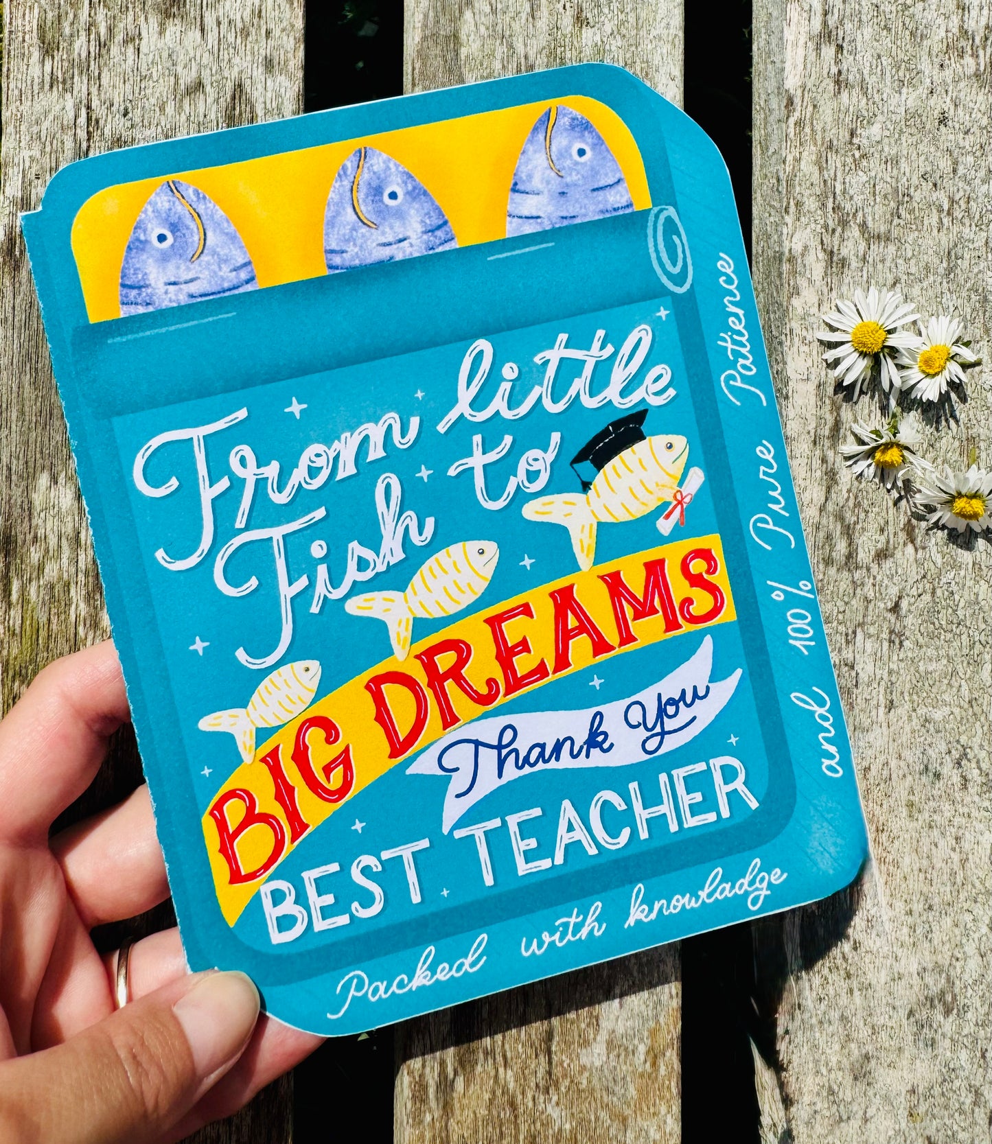 Teachers Thank you card - From Little Fish to Big Dreams – Sardine Tin Card & Surprise Bookmark Set