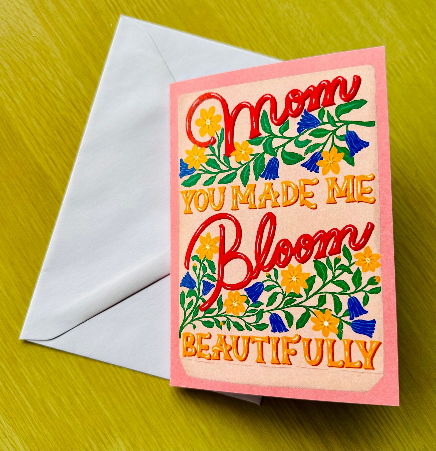 Hand Drawn Mother's Day Card | Seed Pocket Illustration with Yellow & Blue Flowers