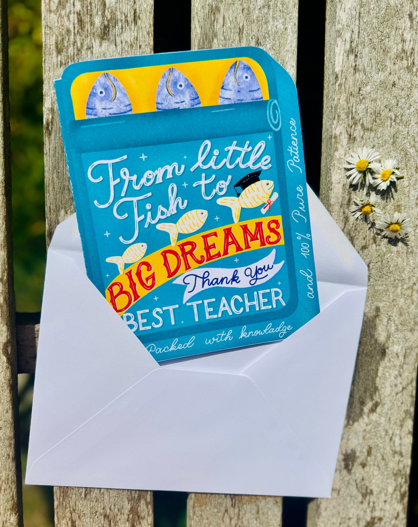Teachers Thank you card - From Little Fish to Big Dreams – Sardine Tin Card & Surprise Bookmark Set