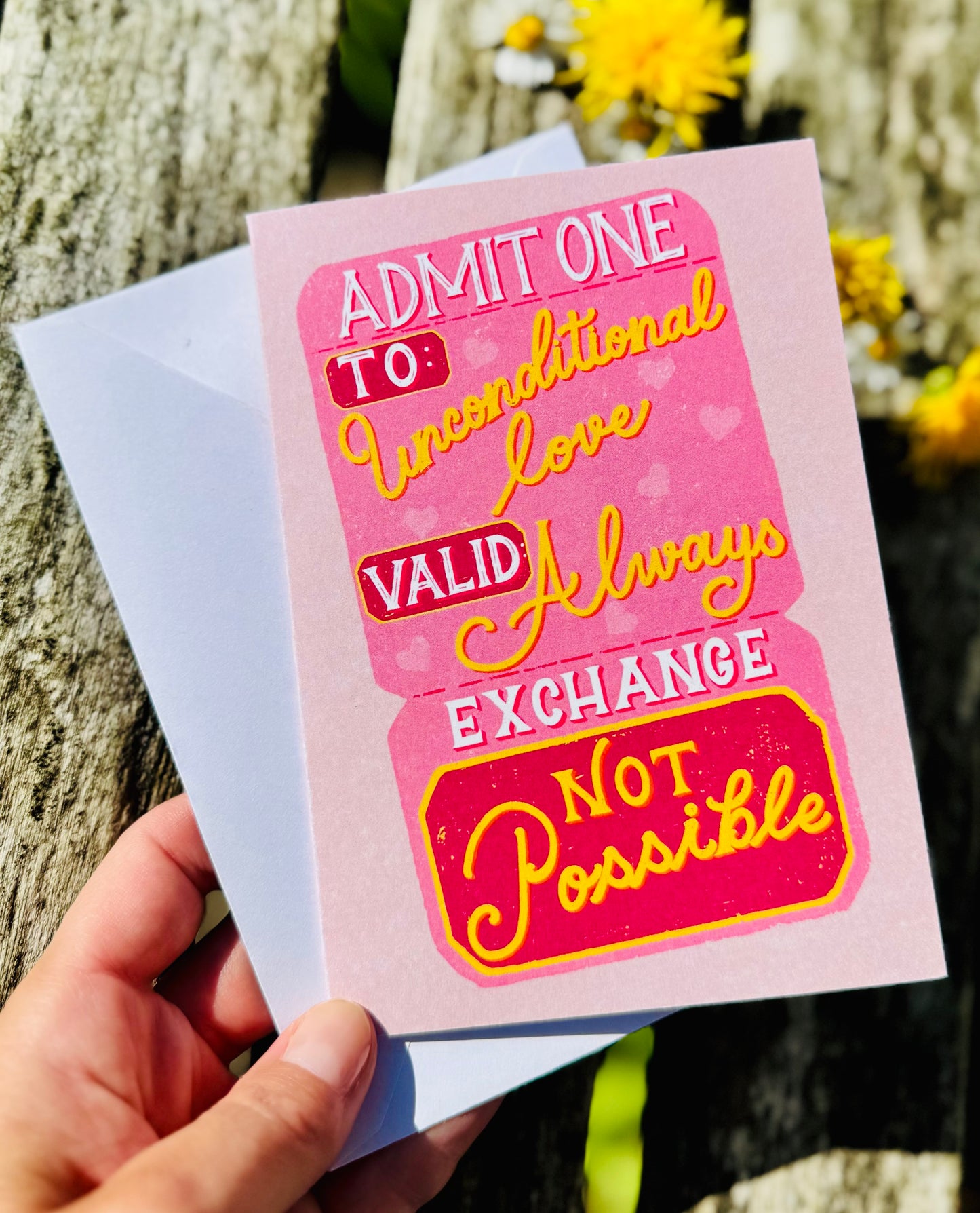 Unconditional Love Card, Ticket Style Greeting Card, Romantic Card, Anniversary Card, Cute Love Card, Unique Handmade Card