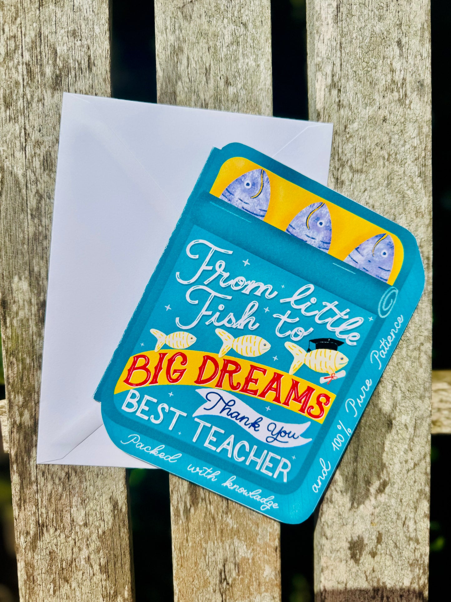 Teachers Thank you card - From Little Fish to Big Dreams – Sardine Tin Card & Surprise Bookmark Set