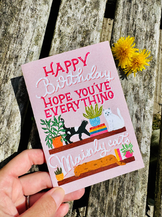 Funny Cat Birthday Card – Cute Illustrated Cats Greeting Card – Cat Lover Birthday Card
