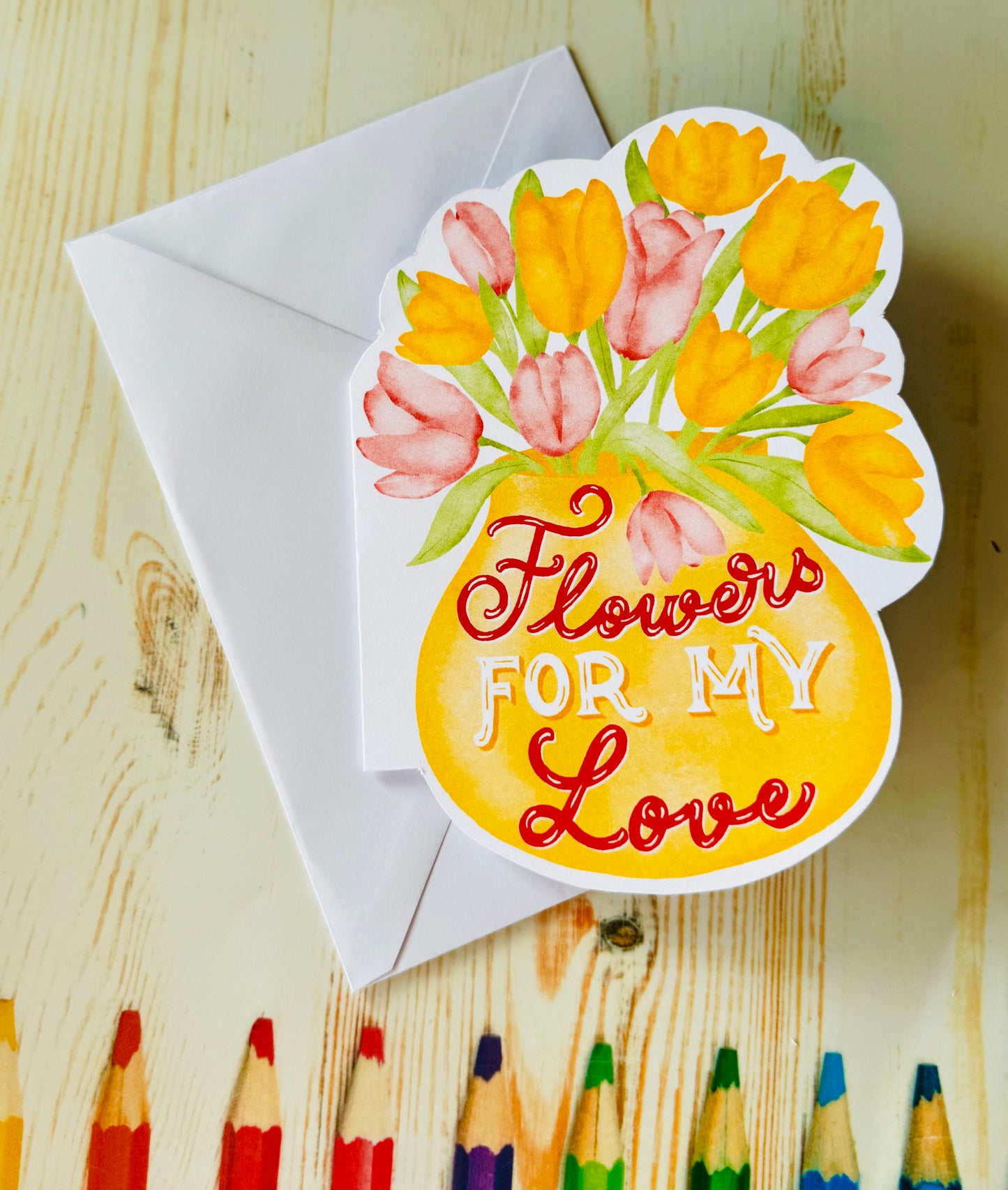 Unique Shaped Floral Greeting Card, Hand Illustrated , Anniversary Love Card