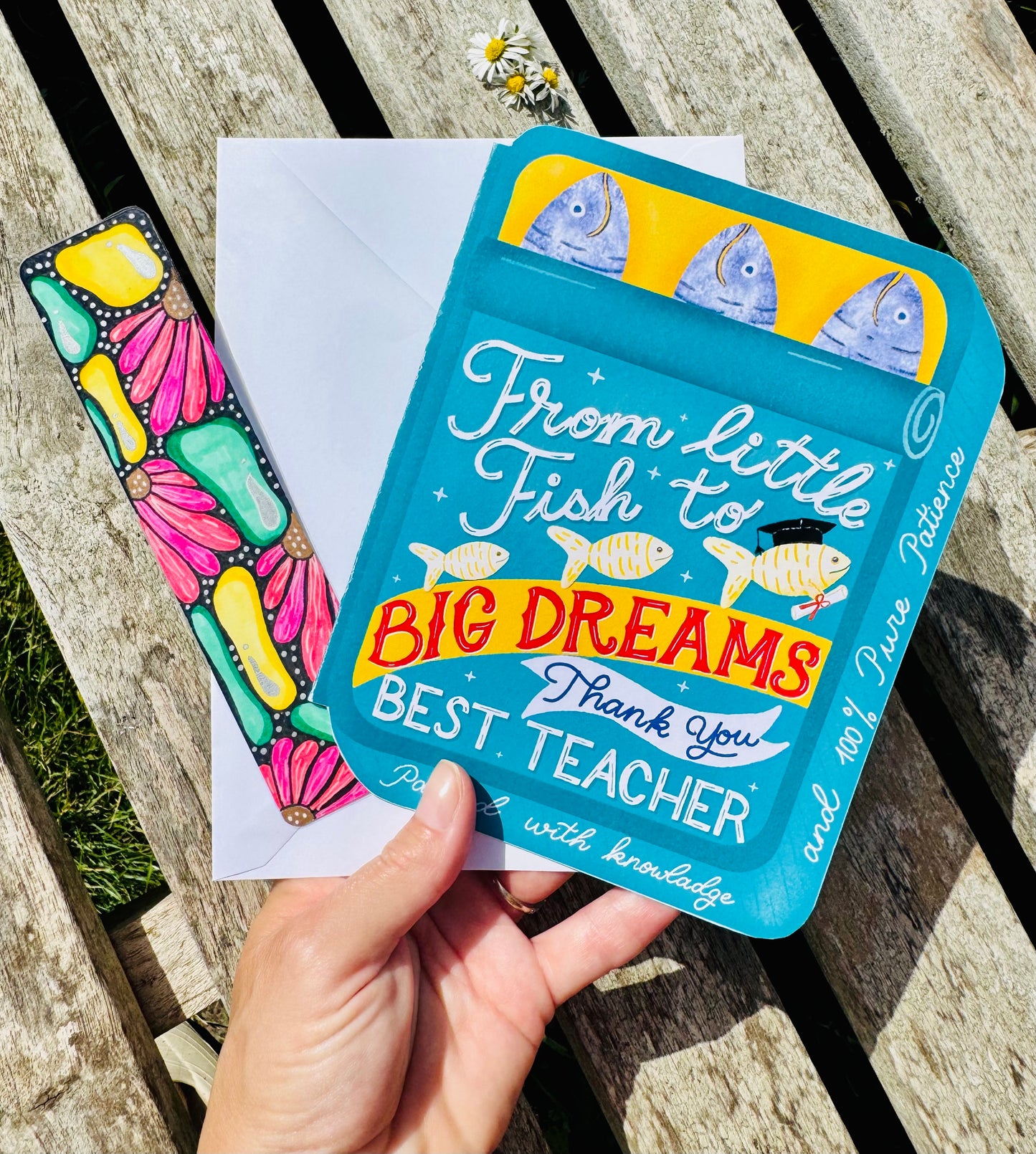 Teachers Thank you card - From Little Fish to Big Dreams – Sardine Tin Card & Surprise Bookmark Set