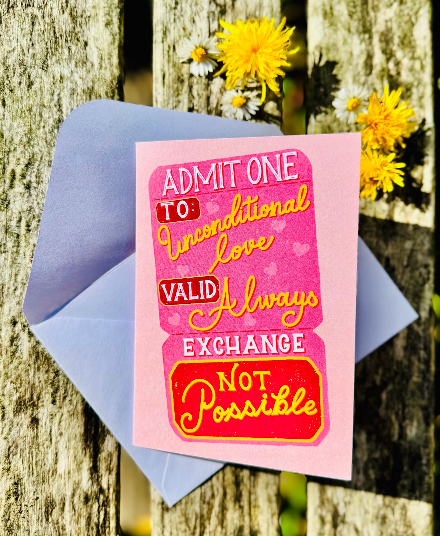 Unconditional Love Card, Ticket Style Greeting Card, Romantic Card, Anniversary Card, Cute Love Card, Unique Handmade Card