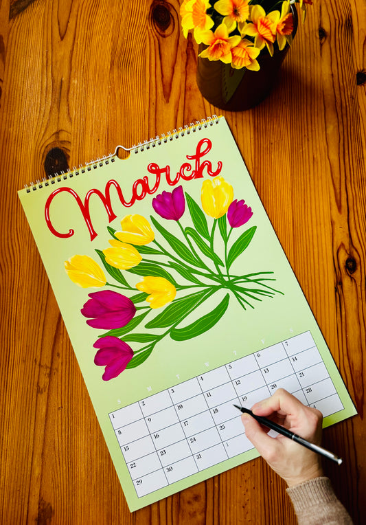 Botanical Floral Wall Calendar 2026 |Monthly Flower Illustrations | Gift for Gardener Friend or Mom