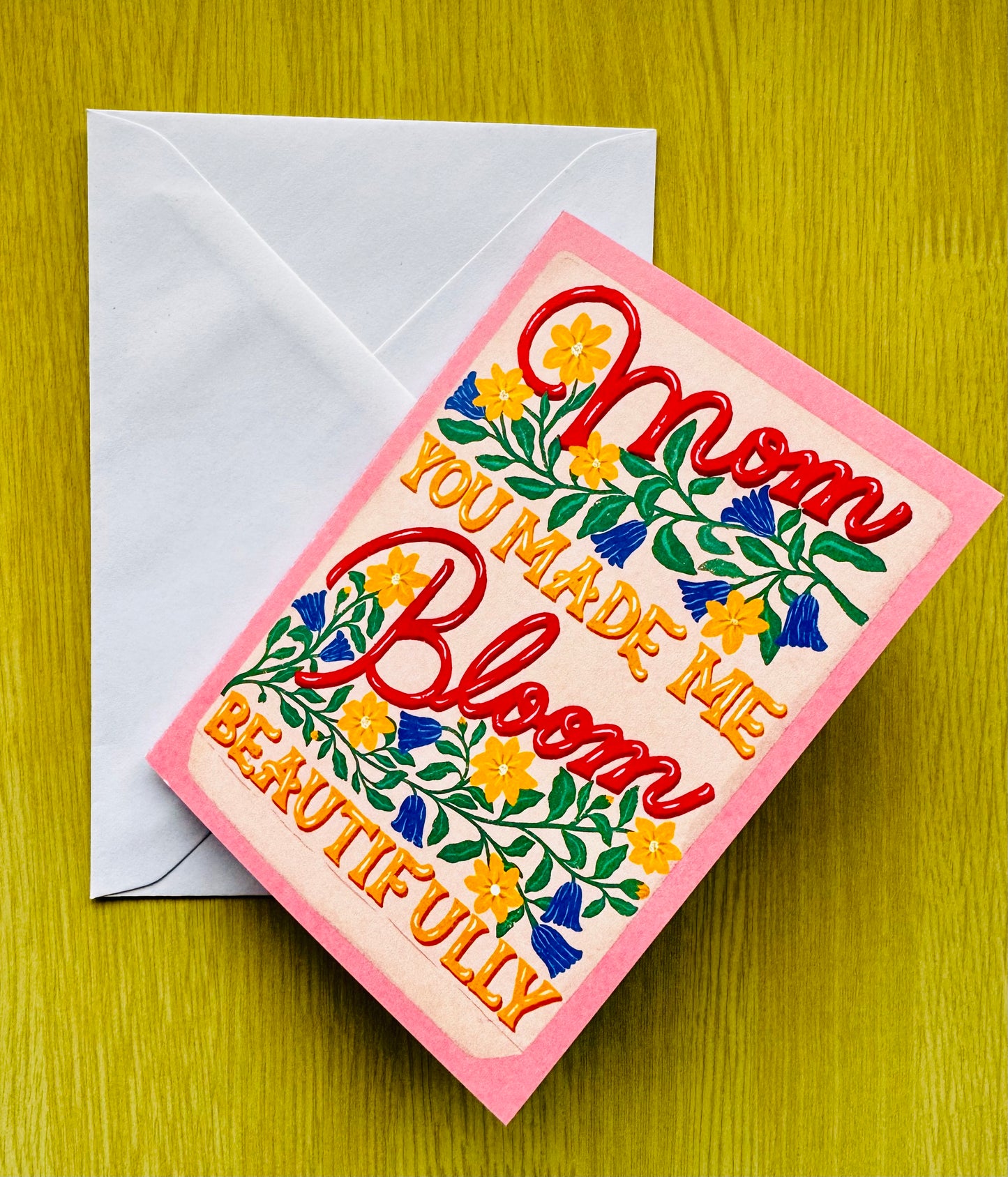 Hand Drawn Mother's Day Card | Seed Pocket Illustration with Yellow & Blue Flowers