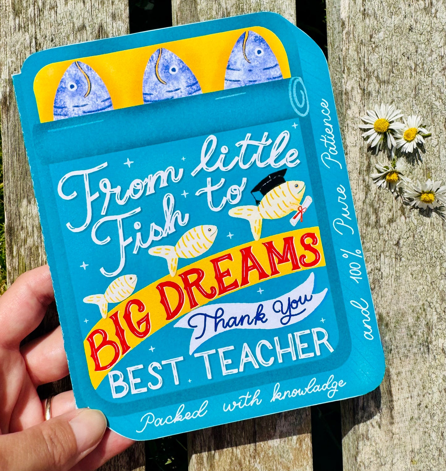 Teachers Thank you card - From Little Fish to Big Dreams – Sardine Tin Card & Surprise Bookmark Set