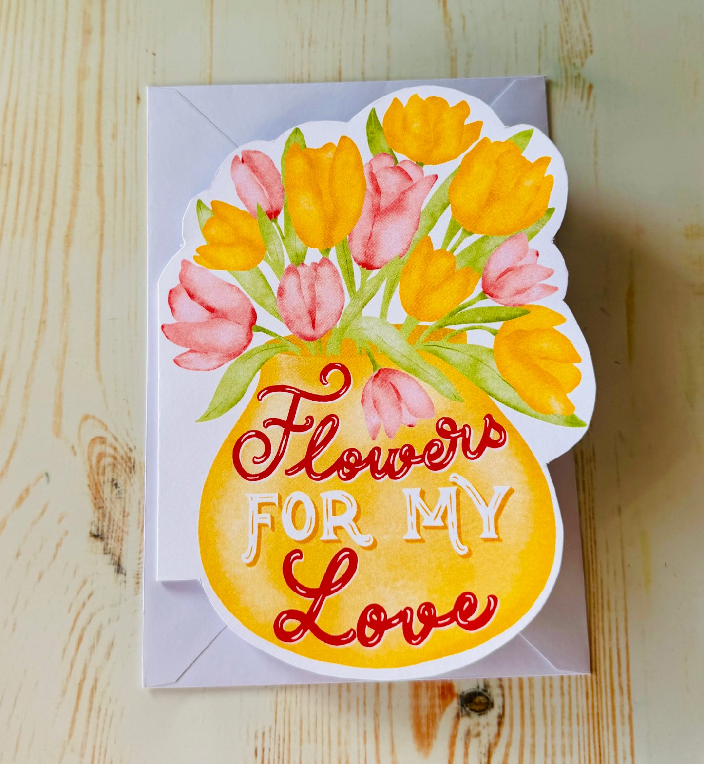 Unique Shaped Floral Greeting Card, Hand Illustrated , Anniversary Love Card