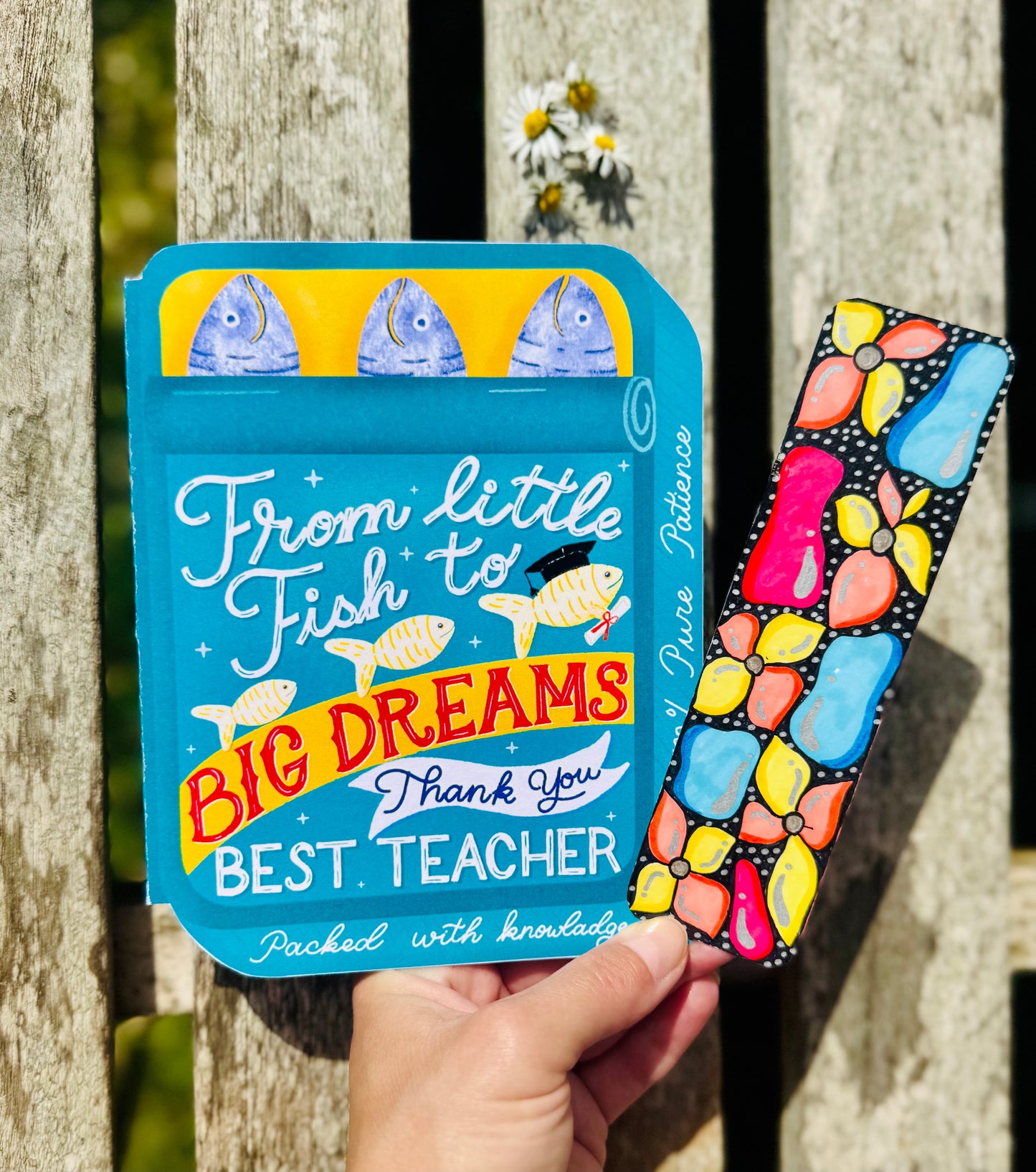 Teachers Thank you card - From Little Fish to Big Dreams – Sardine Tin Card & Surprise Bookmark Set