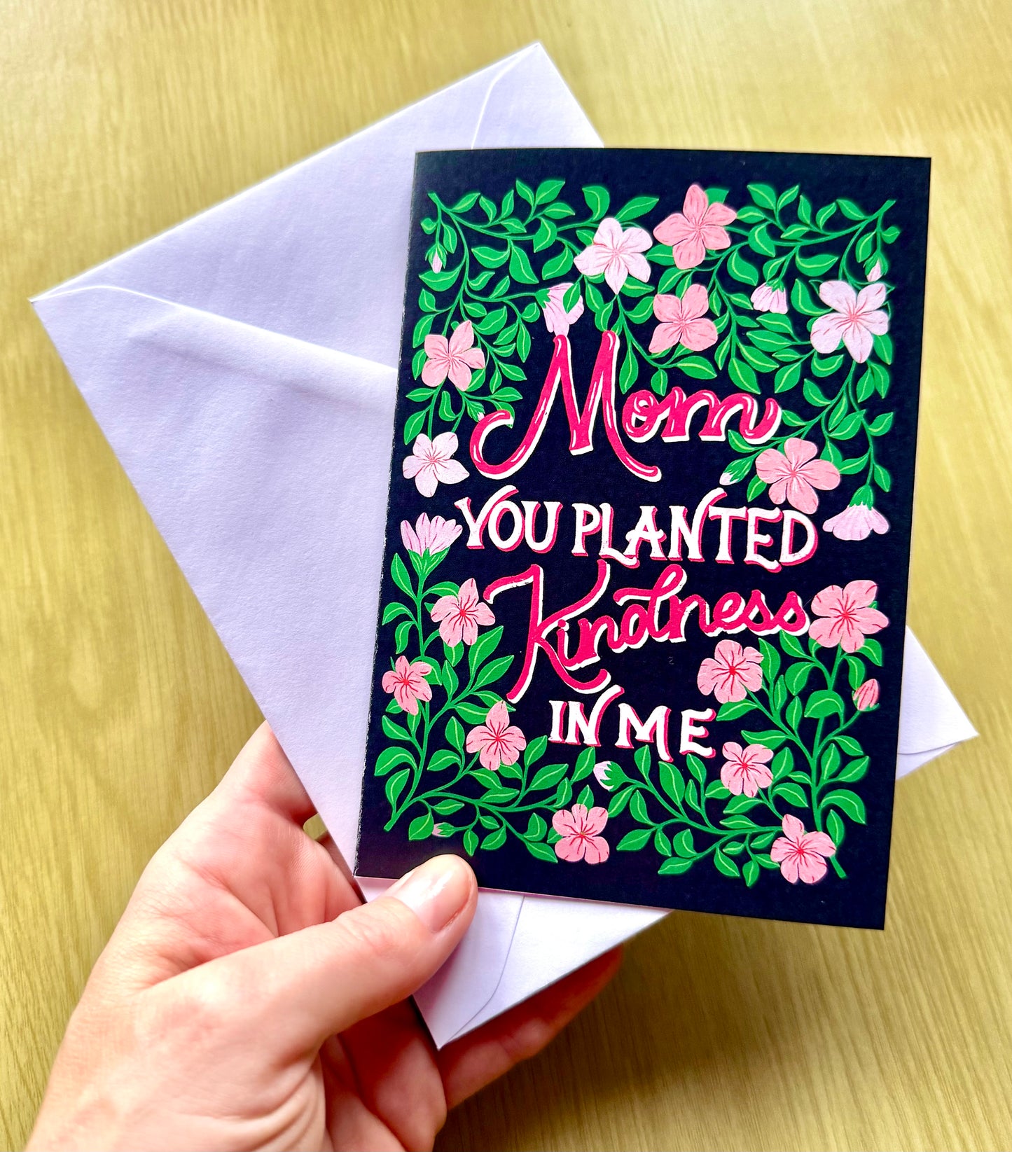 Hand Drawn Floral Mother’s Day Greeting with Pink Flowers