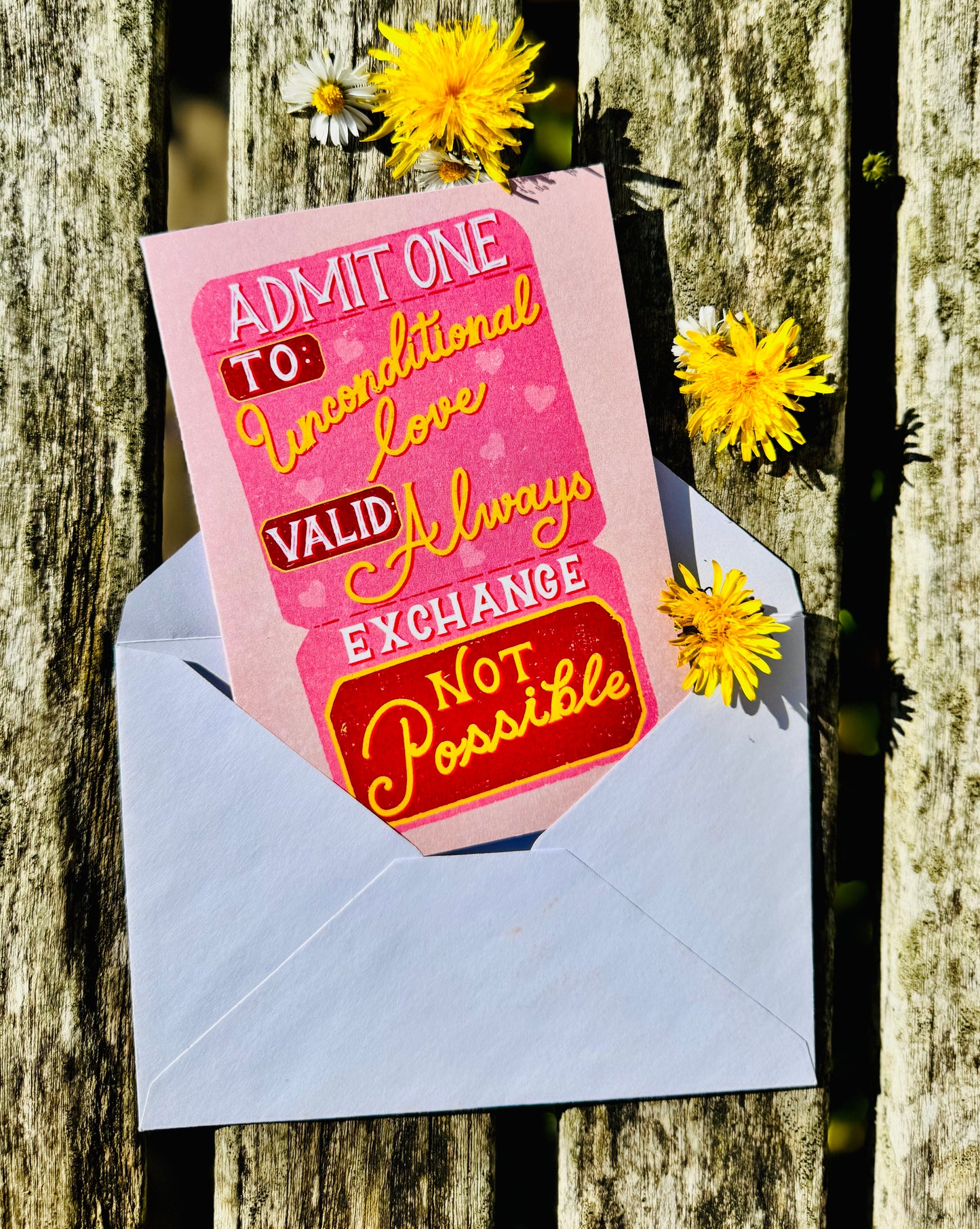Unconditional Love Card, Ticket Style Greeting Card, Romantic Card, Anniversary Card, Cute Love Card, Unique Handmade Card