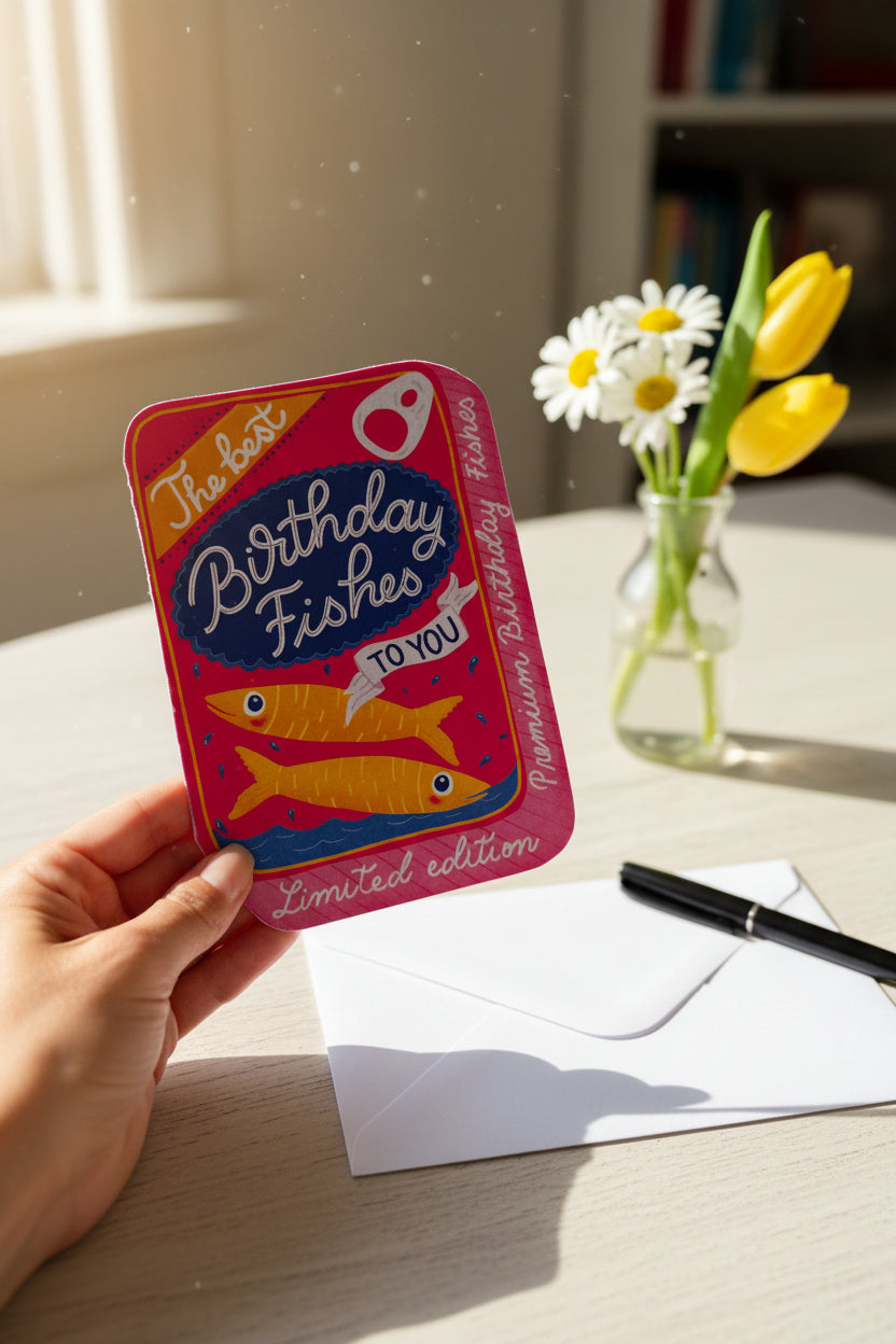 Funny Fish Pun Birthday Card – Sardine Tin Shape, Handmade