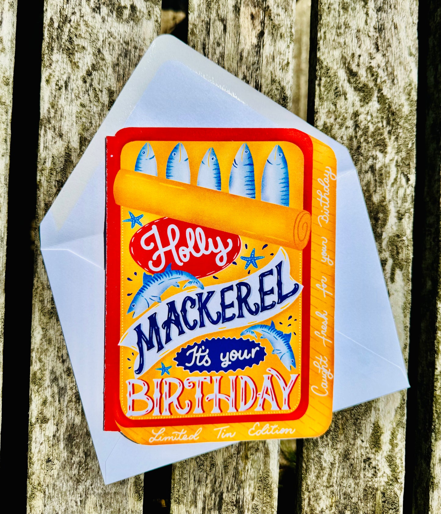 Holly Mackerel It's Your Birthday Card | Funny Fish Birthday Card | Mackerel Tin Birthday Card