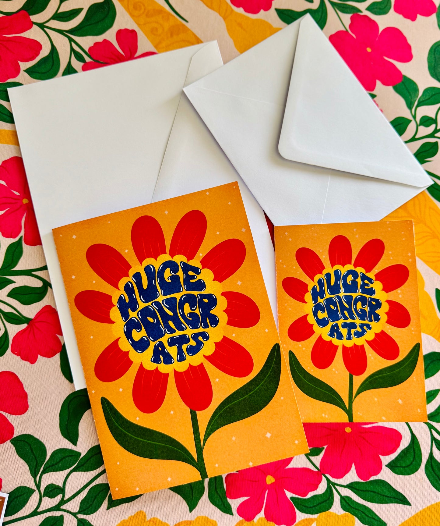 Huge Congrats Retro Flower Card
